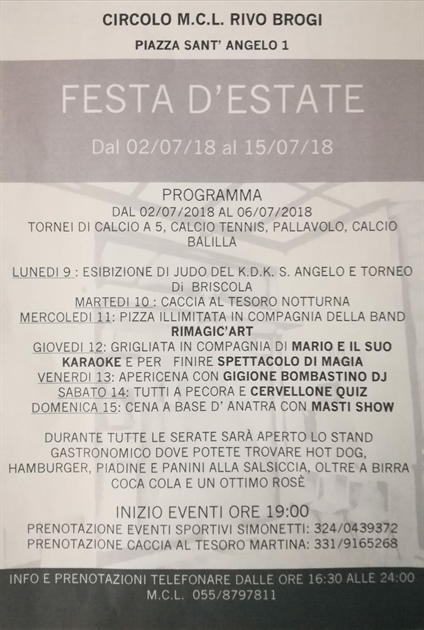 FESTA D’ESTATE Circolo MCL RIVO BROGI Sant’Angelo a Lecore-Signa